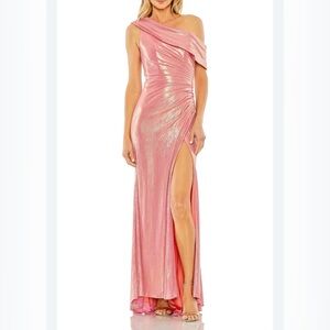 Mac Duggal Off The Shoulder Ruched Waist Metallic Gown Size 10 Style 27152 Coral